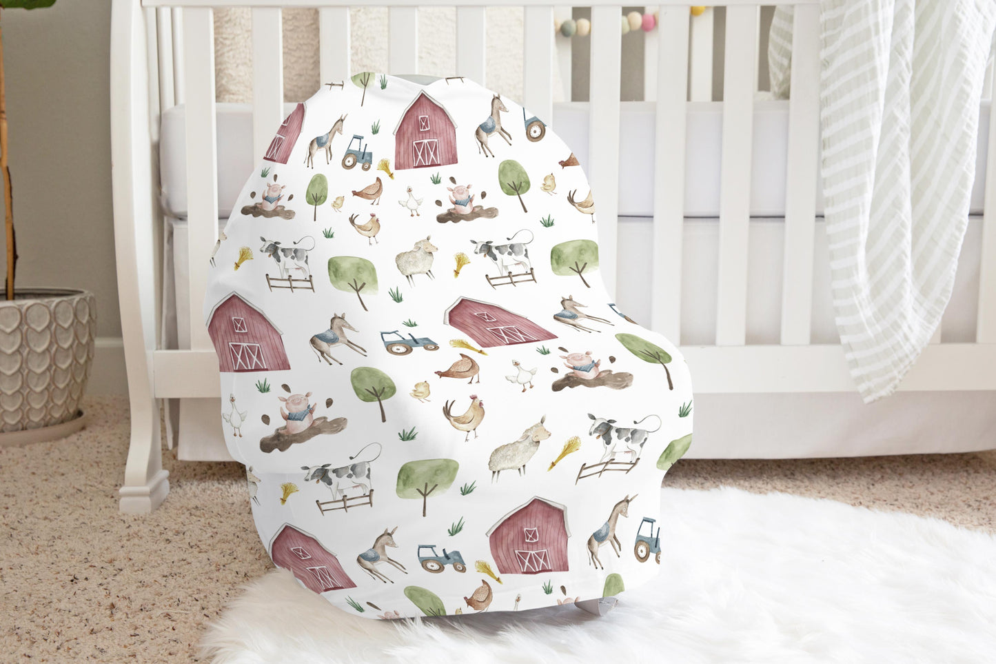 Farm Car Seat Cover | Barnyard Nursing Cover - The Farm