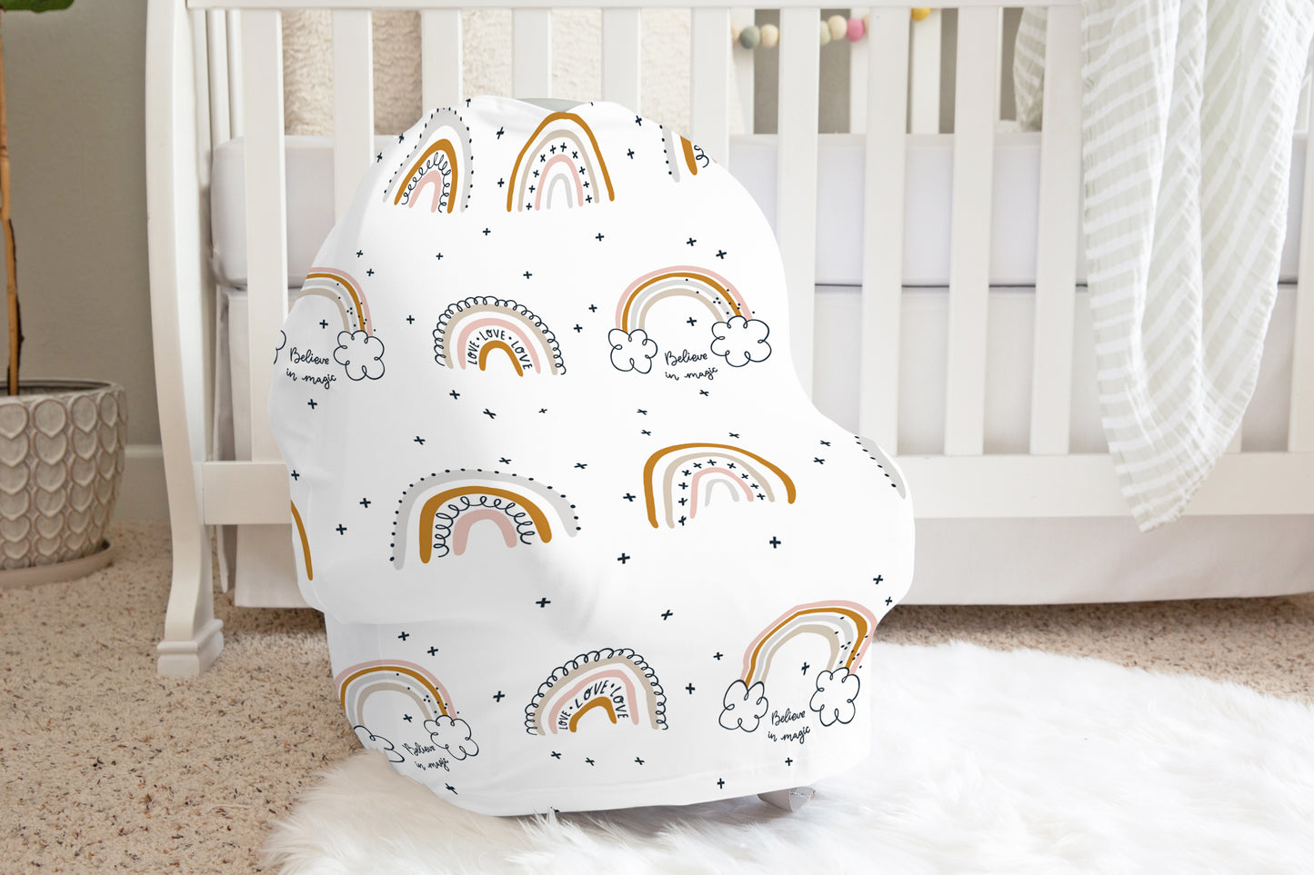 Rainbows Car Seat Cover, Neutral Nursing Cover