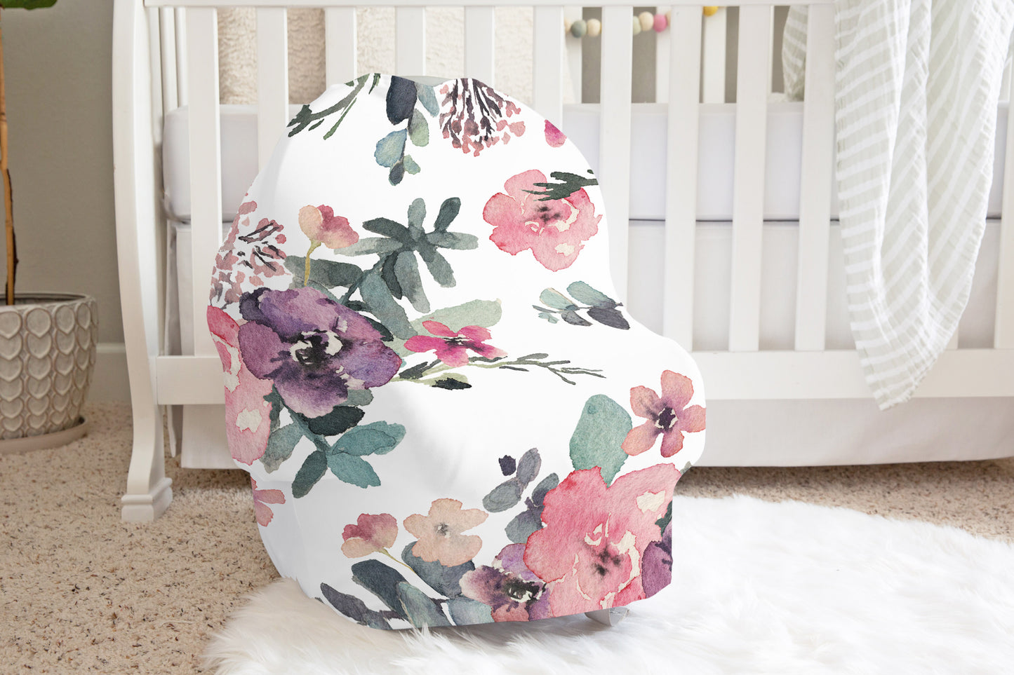 Floral Car Seat Cover, Baby Girl Nursing Cover - Wild Pink