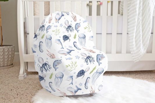 Ocean Car seat cover baby boy, Under The Sea Nursing Cover - Little Ocean