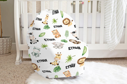 Safari Personalized  Car Seat Cover, Jungle Nursing Cover - Safari Explorer