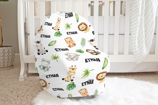 Safari Personalized  Car Seat Cover, Jungle Nursing Cover - Safari Explorer