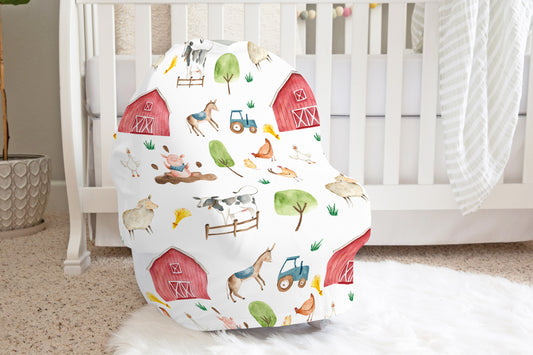 Farm Car Seat Cover, Barnyard Nursing Cover - Farm Sweet Farm