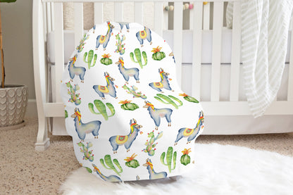 Llama and Cactus Car Seat Cover, Alphaca Nursing Cover