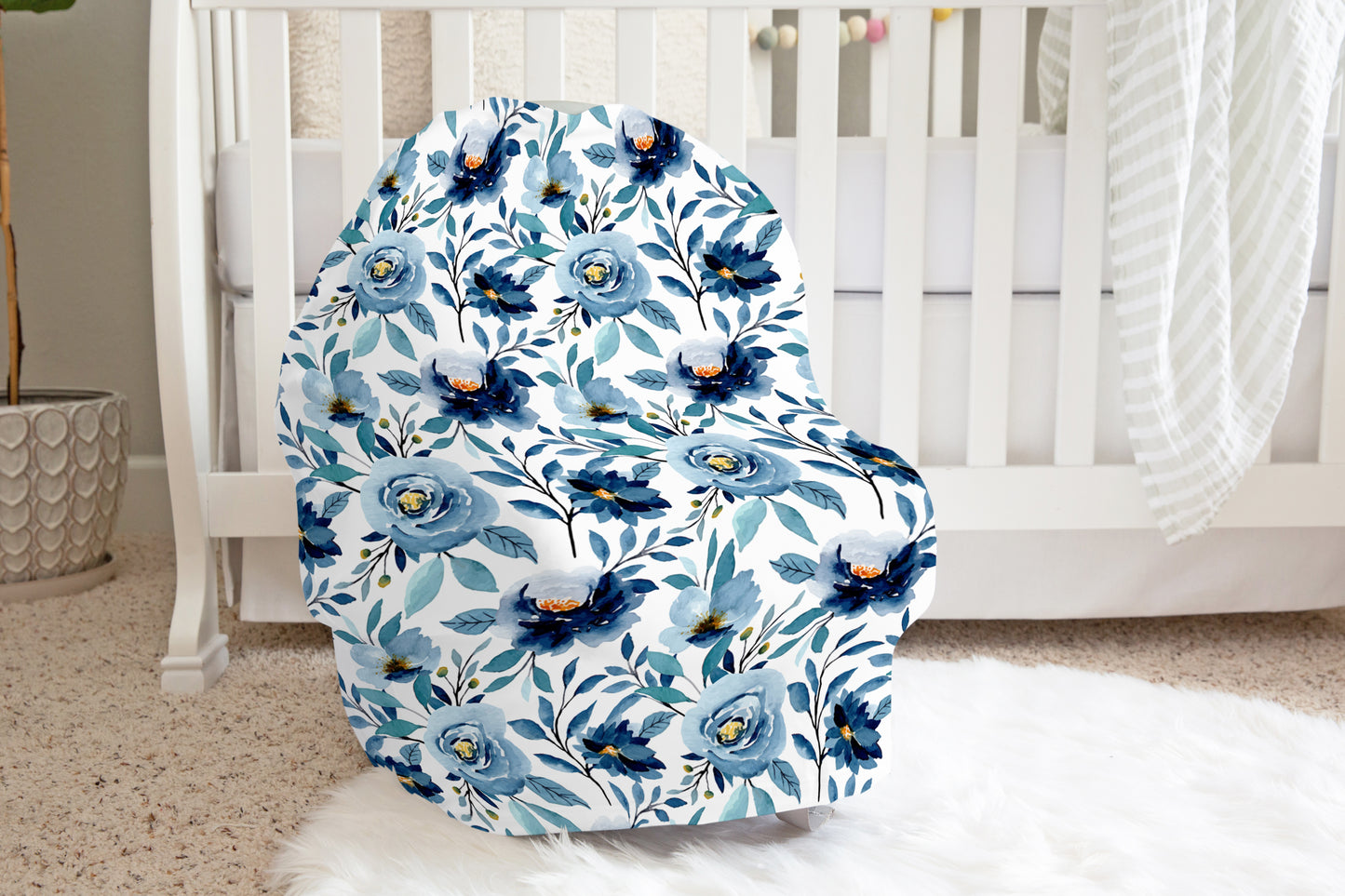 Indigo Blue Floral Car Seat Cover, Floral Nursing Cover