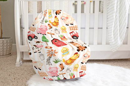 Farm Animals Car Seat Cover, Neutral Baby Nursing Covers - Morgans Farm