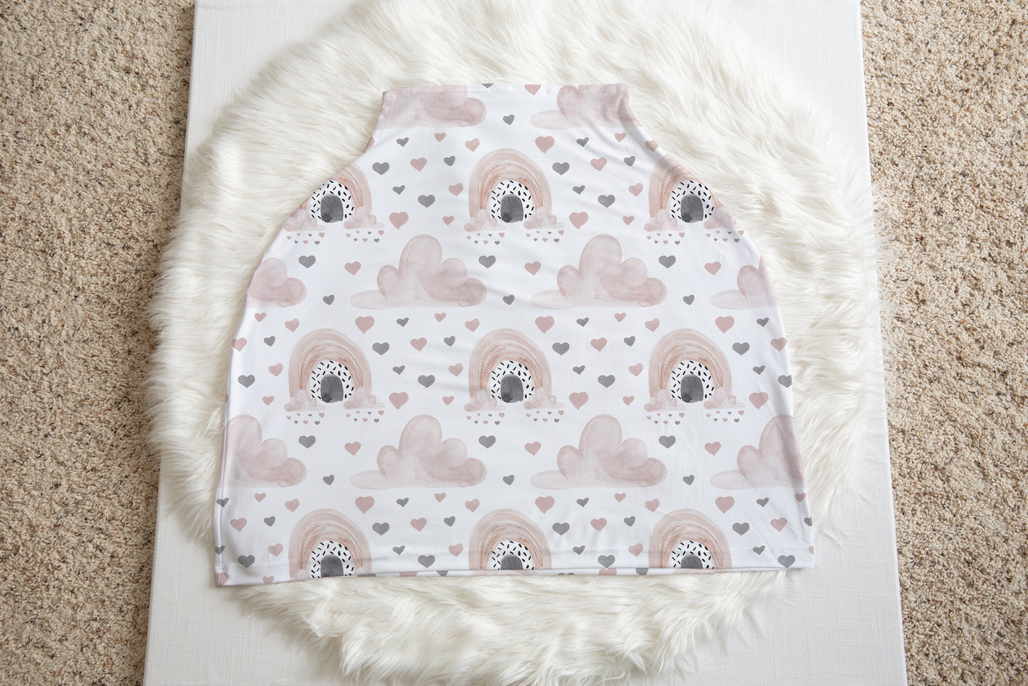 Clouds and Hearts Car Seat Cover, Rainbow Nursing Covers - Blush Rainbow