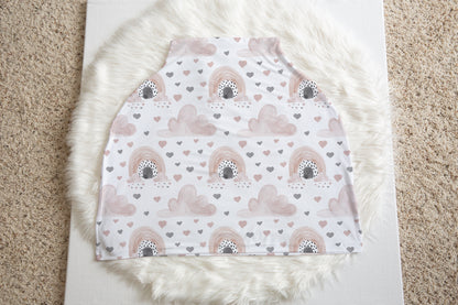 Clouds and Hearts Car Seat Cover, Rainbow Nursing Covers - Blush Rainbow