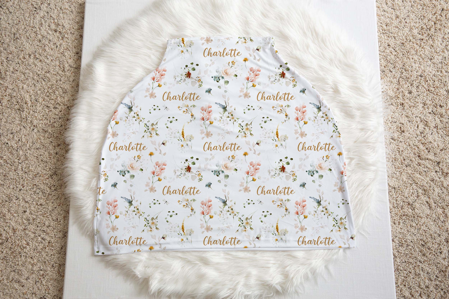 Personalized Wildflowers Car Seat Cover, Floral nursing cover - Vintage Garden