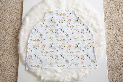 Personalized Wildflowers Car Seat Cover, Floral nursing cover - Vintage Garden