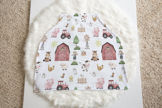 Farm Car Seat Cover | Barnyard nursing cover boy - Little Farmer