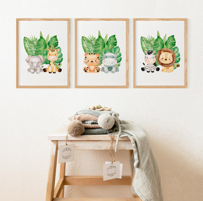 Set of 3 PRINTABLE Safari Wall Art, Jungle Nursery Prints - Safari Explorer