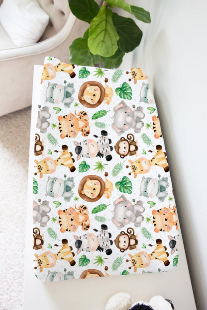 Safari Animals Changing Pad Cover, Jungle Nursery Decor - Safari Explorer