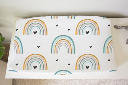 Heart Rainbow Changing Pad Cover, Rainbow Nursery Bedding