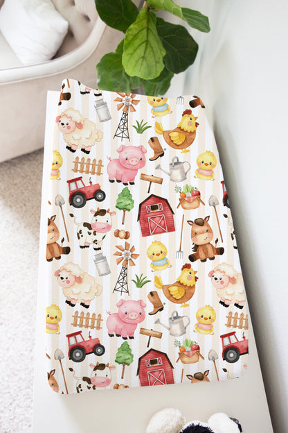 Farm Animals Changing Pad Cover, Neutral Nursery Decor - Morgans Farm