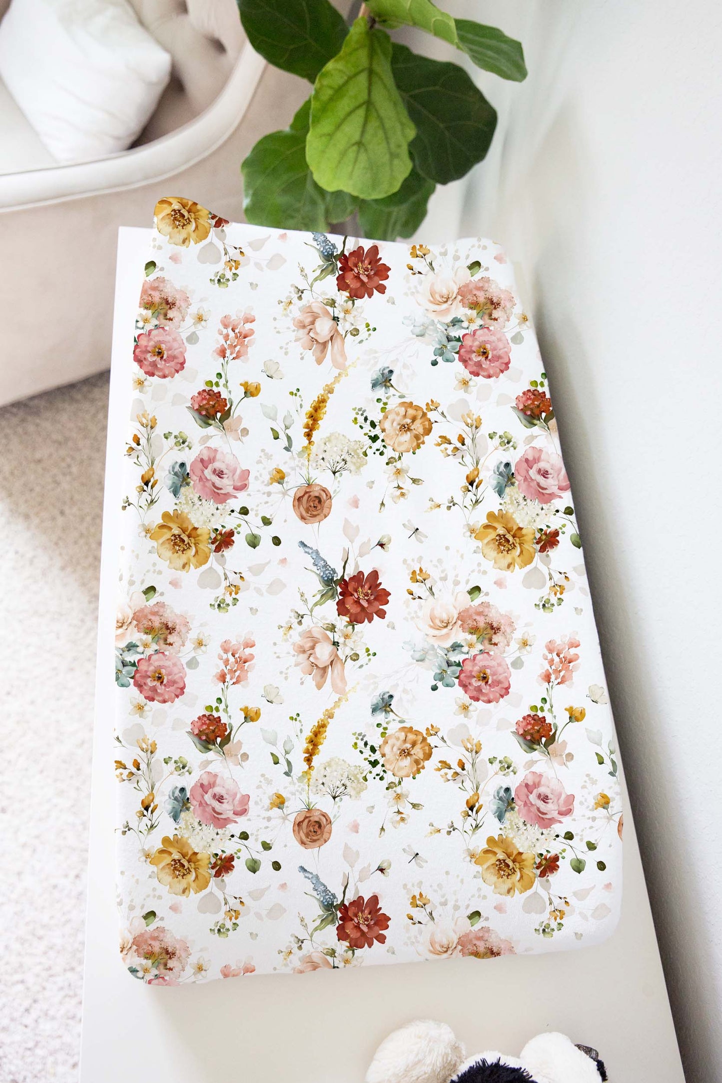 Wild Flowers Changing Pad, Boho Floral Nursery Bedding - Vintage Garden