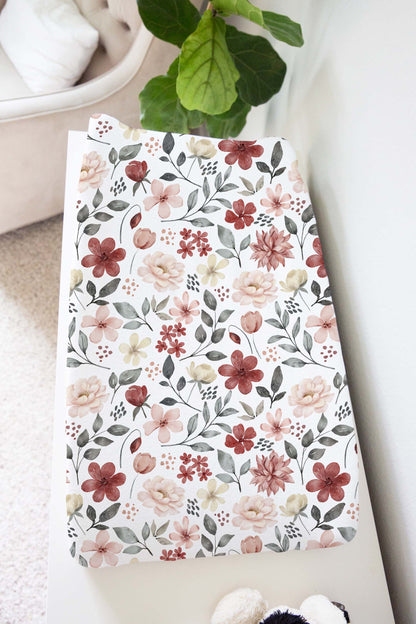 Peony changing pad cover, Floral nursery decor - Peonies garden