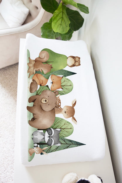 Woodland Animals Changing Pad Cover, Woodland Nursery Decor - Tiny Woodland