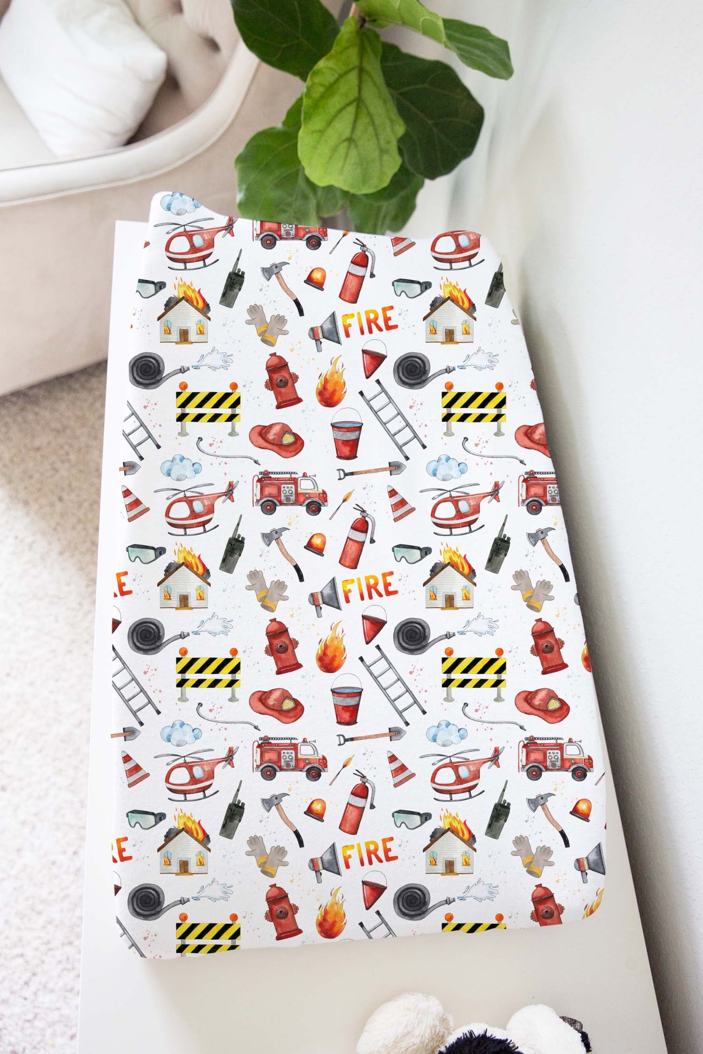 Fireman Changing Pad Cover, Firefighter nursery decor - Little Hero