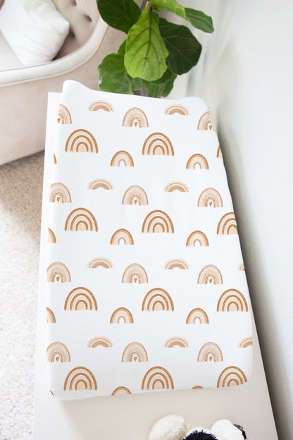 Earthy Rainbows Changing Pad Cover, Rainbow Nursery Decor- Earthy Rainbow