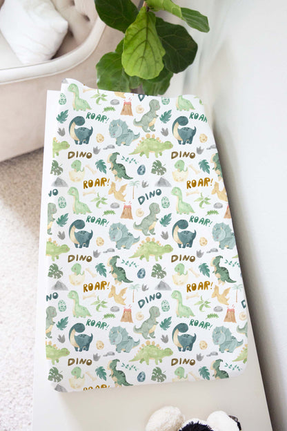 Dinosaur Changing Pad Cover, Dinosaur nursery decor - Prehistoric Friends