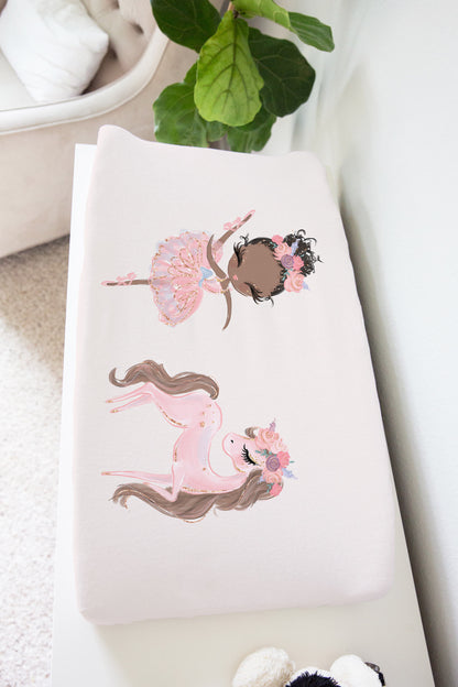 Ballerina and Unicorn Changing Pad Cover , Ballet Nursery Decor - Sweet Ballet