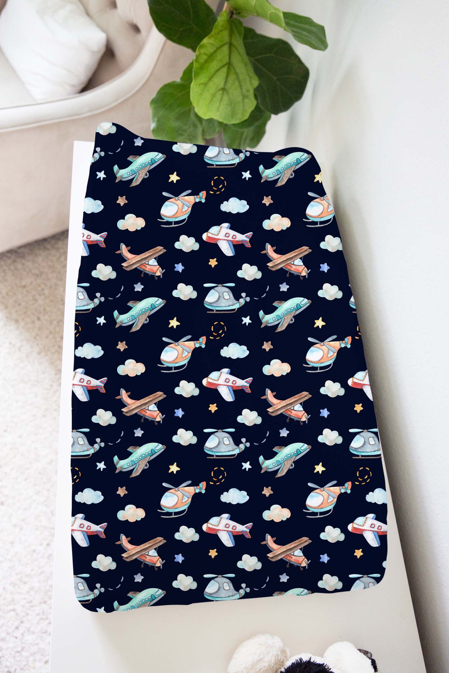 Airplanes Changing Pad Cover, Aviator nursery decor - Night Flight