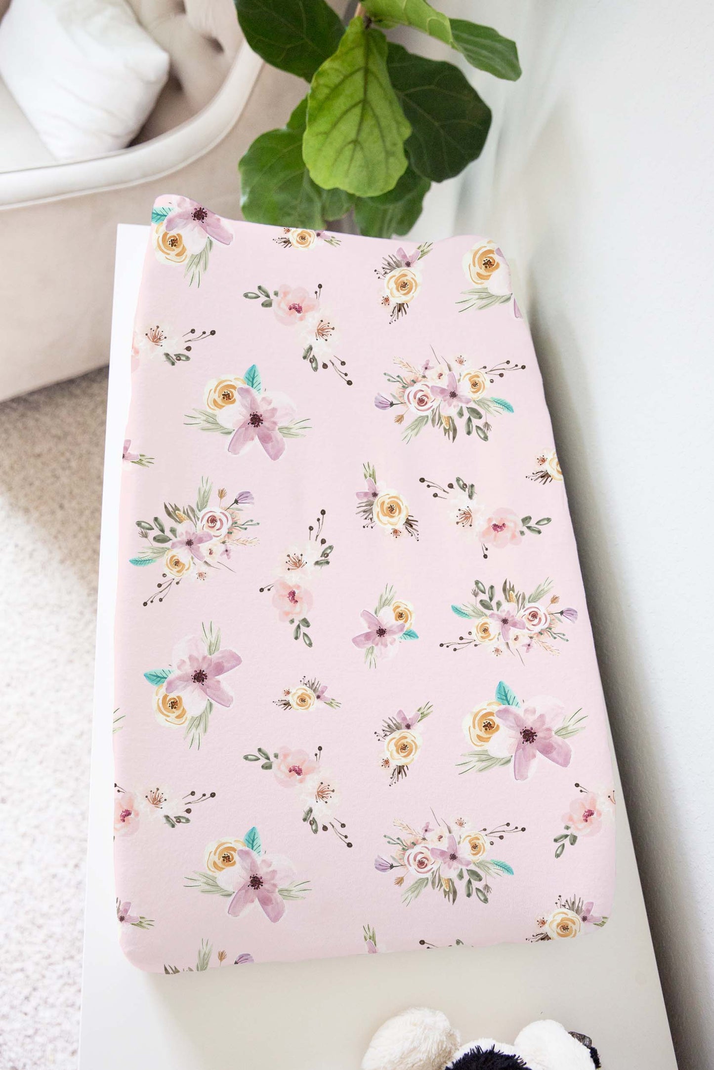 Pink Floral Changing Pad Cover | Roses Nursery Bedding - Forest Friends