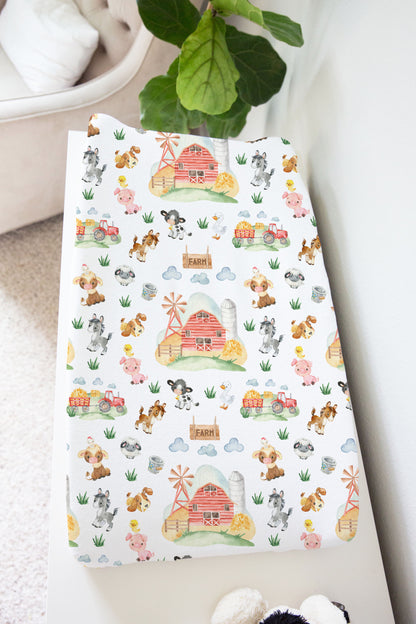 Farm Changing Pad Cover, Barnyard Nursery Decor - Farm Babies