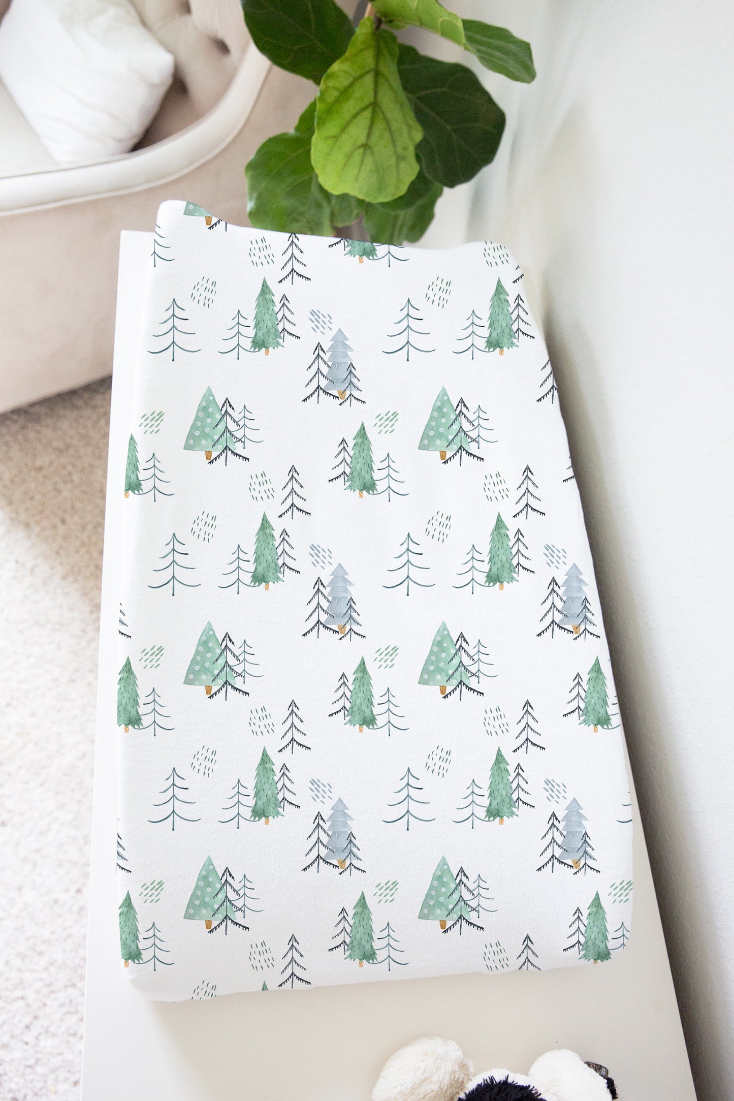 Scandinavian Pine trees Changing pad cover, Forest Nursery Decor - Scandi Woodland