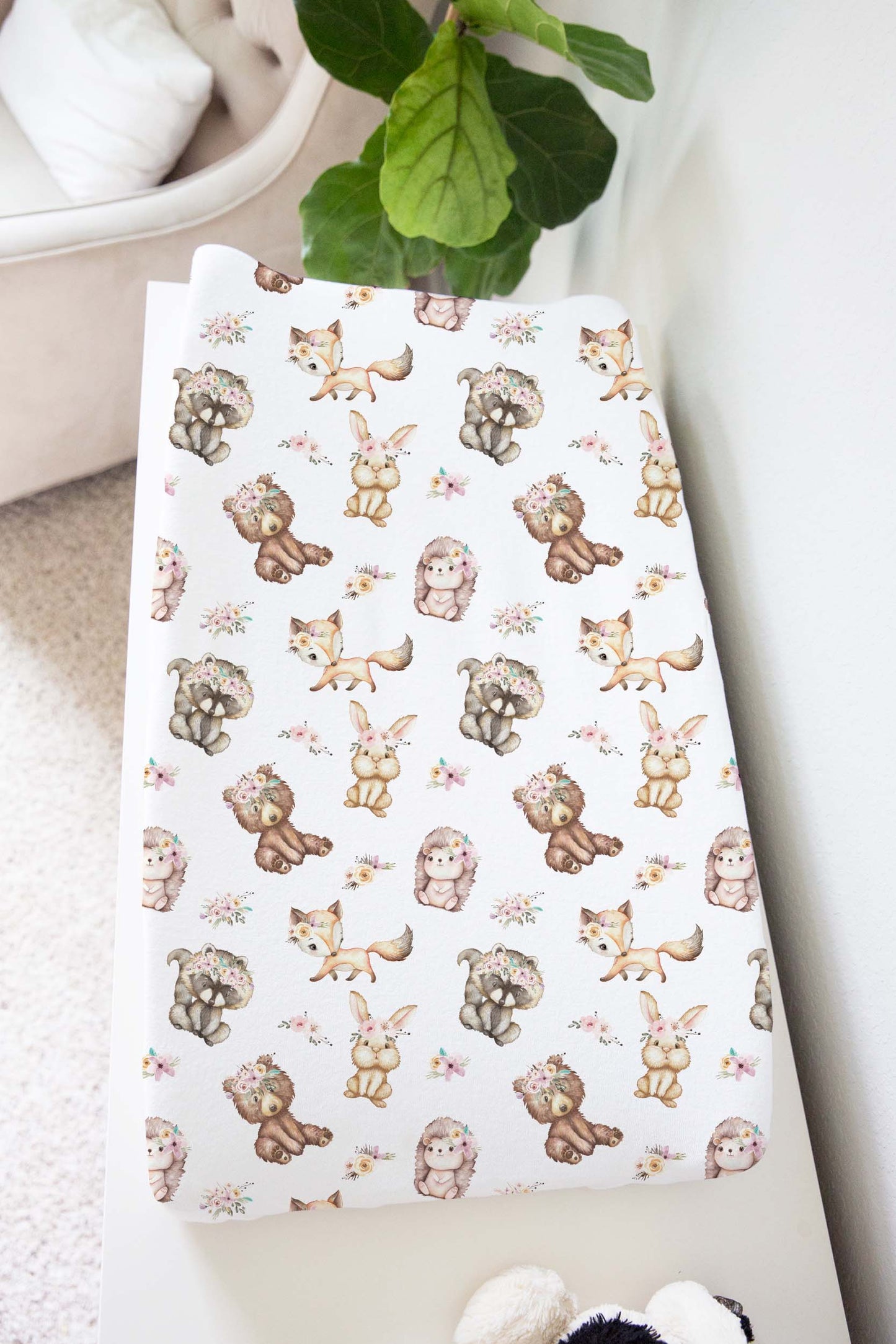 Woodland Animals Changing Pad Cover, Forest Animals Nursery Decor - Forest Friends