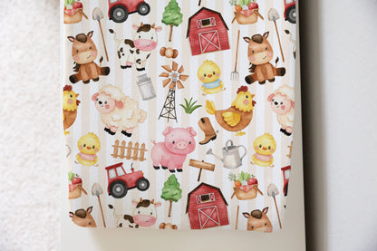 Farm Animals Changing Pad Cover, Neutral Nursery Decor - Morgans Farm