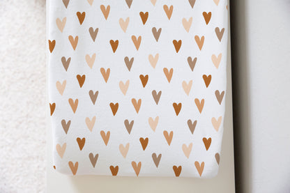 Earthy Hearts Changing Pad Cover, Hearts Nursery Decor - Earthy Rainbow