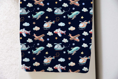 Airplanes Changing Pad Cover, Aviator nursery decor - Night Flight