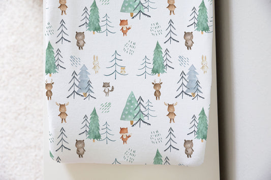 Scandinavian Woodland Changing Pad Cover | Forest Animals Nursery Decor - Scandi Woodland