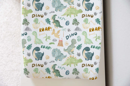 Dinosaur Changing Pad Cover, Dinosaur nursery decor - Prehistoric Friends