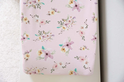 Pink Floral Changing Pad Cover | Roses Nursery Bedding - Forest Friends