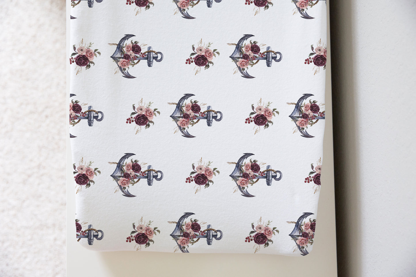 Floral Anchor Changing Pad Cover, Girl Nautical Nursery Decor - Nautical Bloom