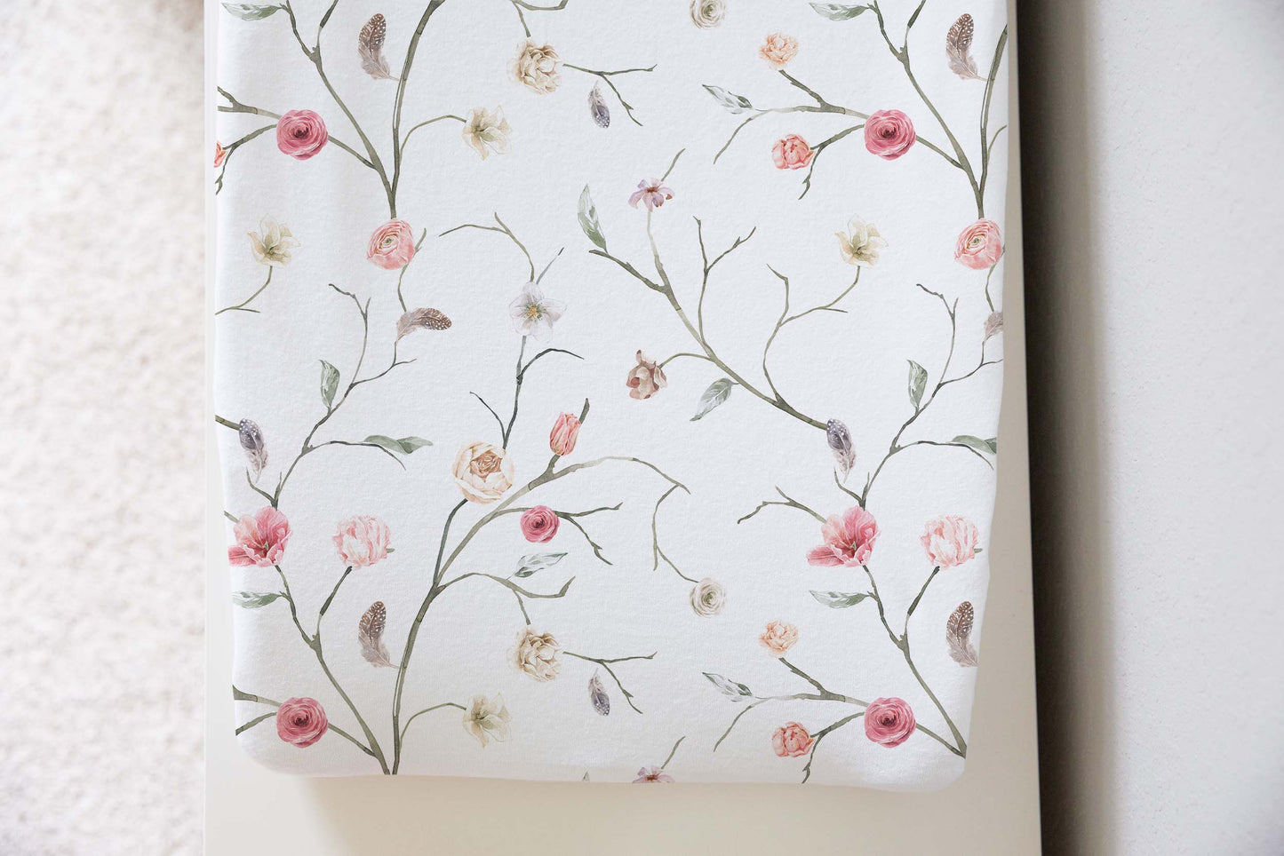 Mauve Floral Changing Pad, Boho Floral Nursery Bedding - Blush Wildflowers