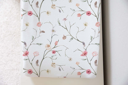 Mauve Floral Changing Pad, Boho Floral Nursery Bedding - Blush Wildflowers