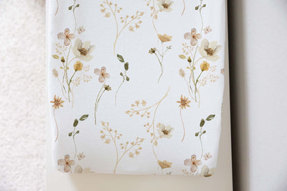 Wild Flowers Changing Pad Cover, Boho Floral Changing pad - Mustard Wildflowers