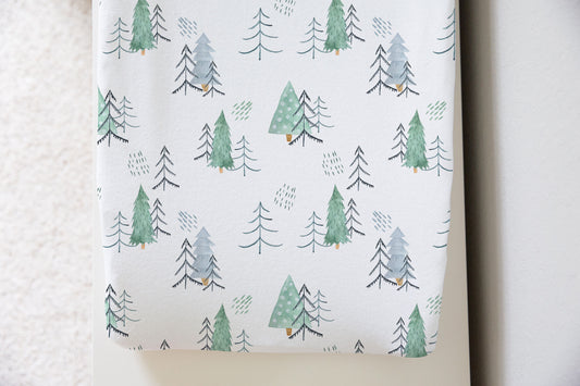 Scandinavian Pine trees Changing pad cover, Forest Nursery Decor - Scandi Woodland