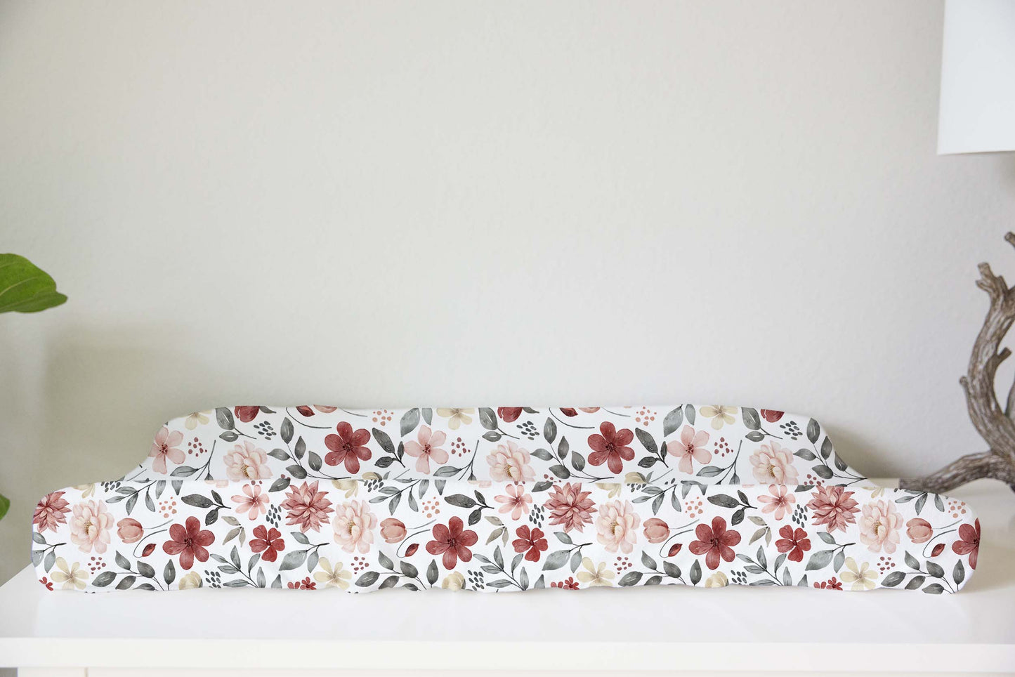 Peony changing pad cover, Floral nursery decor - Peonies garden