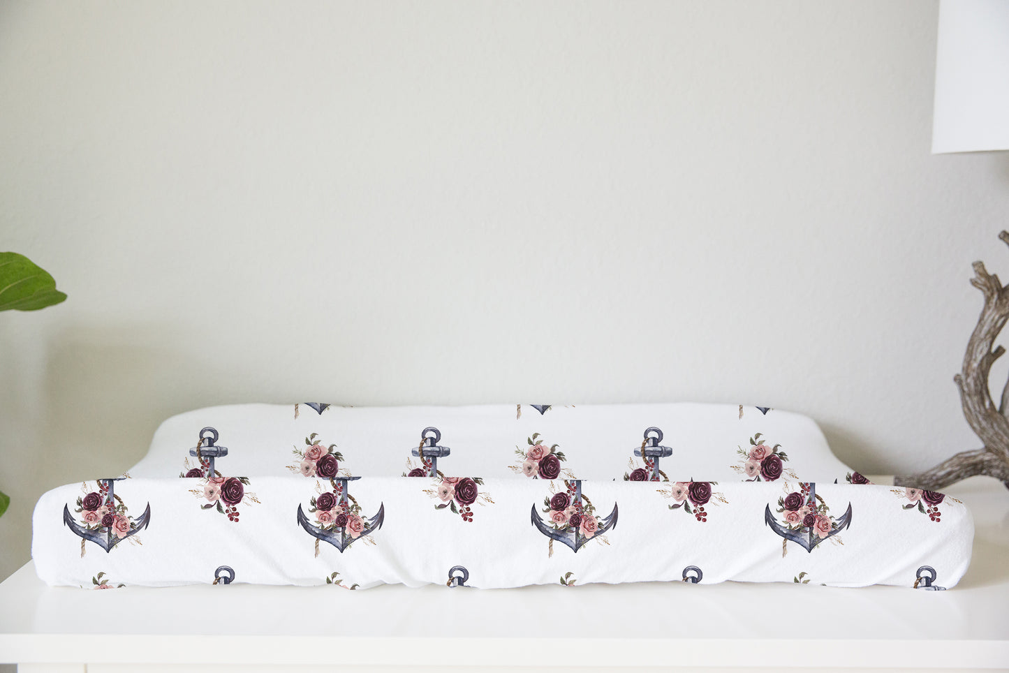 Floral Anchor Changing Pad Cover, Girl Nautical Nursery Decor - Nautical Bloom