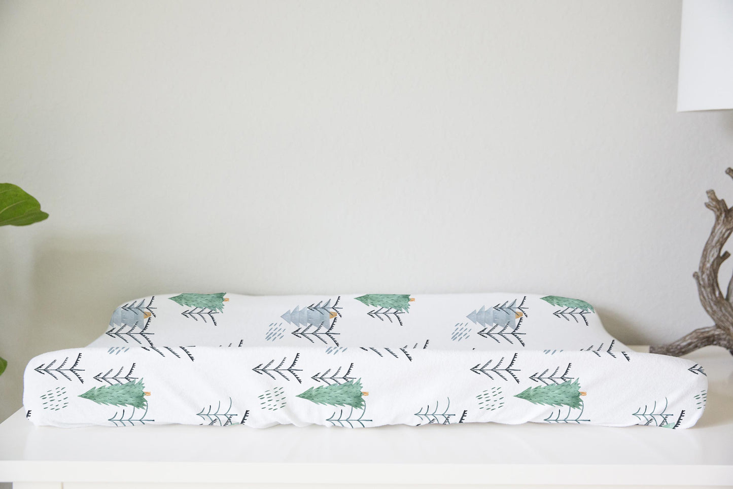 Scandinavian Pine trees Changing pad cover, Forest Nursery Decor - Scandi Woodland