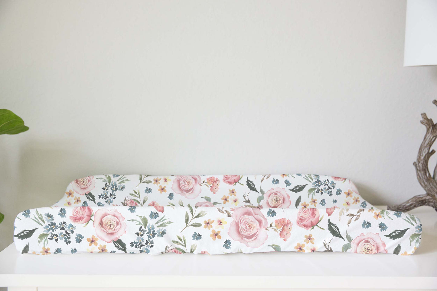 Pink Roses Changing Pad Cover, Watercolor Floral Baby Girl Nursery - Candy Rose