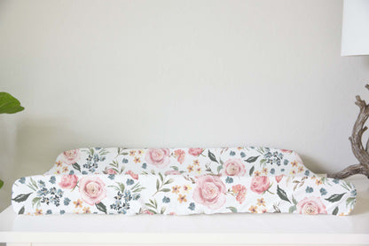 Pink Roses Changing Pad Cover, Watercolor Floral Baby Girl Nursery - Candy Rose