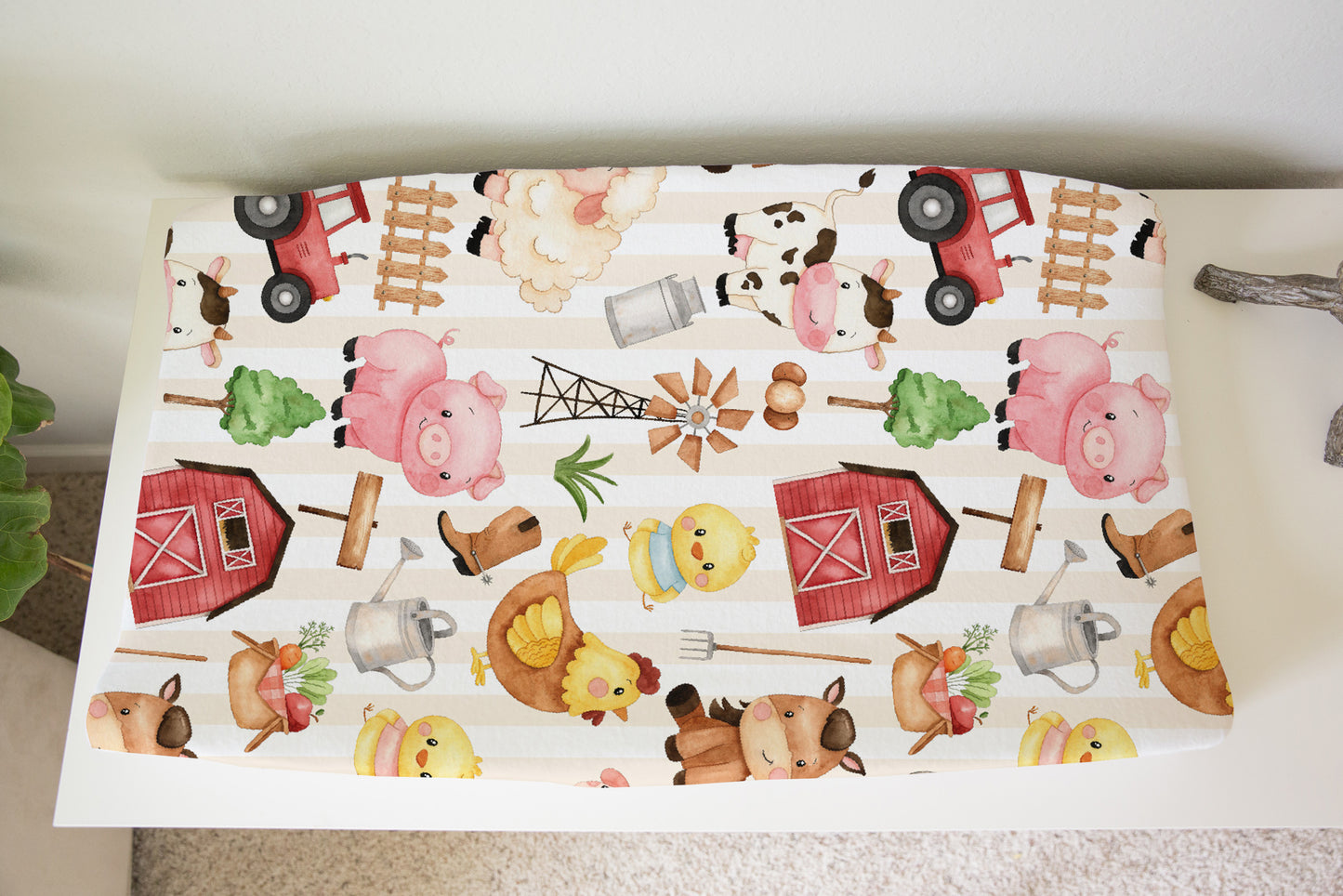 Farm Animals Changing Pad Cover, Neutral Nursery Decor - Morgans Farm