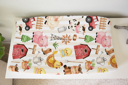 Farm Animals Changing Pad Cover, Neutral Nursery Decor - Morgans Farm