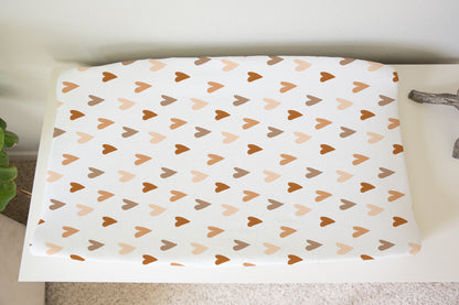 Earthy Hearts Changing Pad Cover, Hearts Nursery Decor - Earthy Rainbow